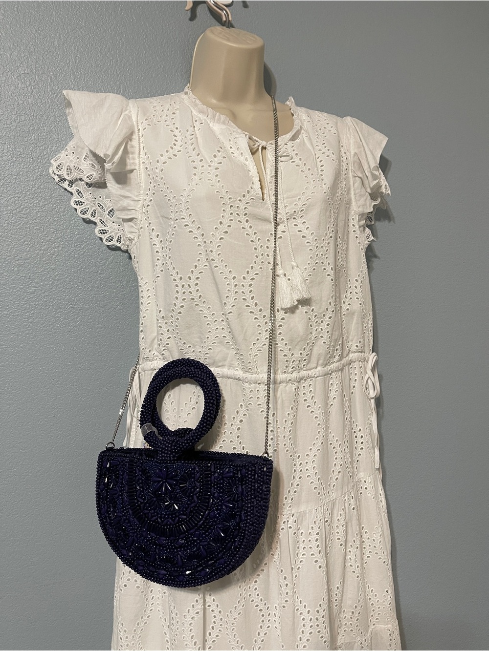 Handcrafted In India Blue Purple Beaded Round Handle Evening Purse Luxe Chic NWT - Picture 2 of 8